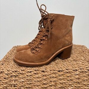 VINCE Falco Tan Suede Hiking Combat Military Heeled Boot Tan/Brown Sz 6.5